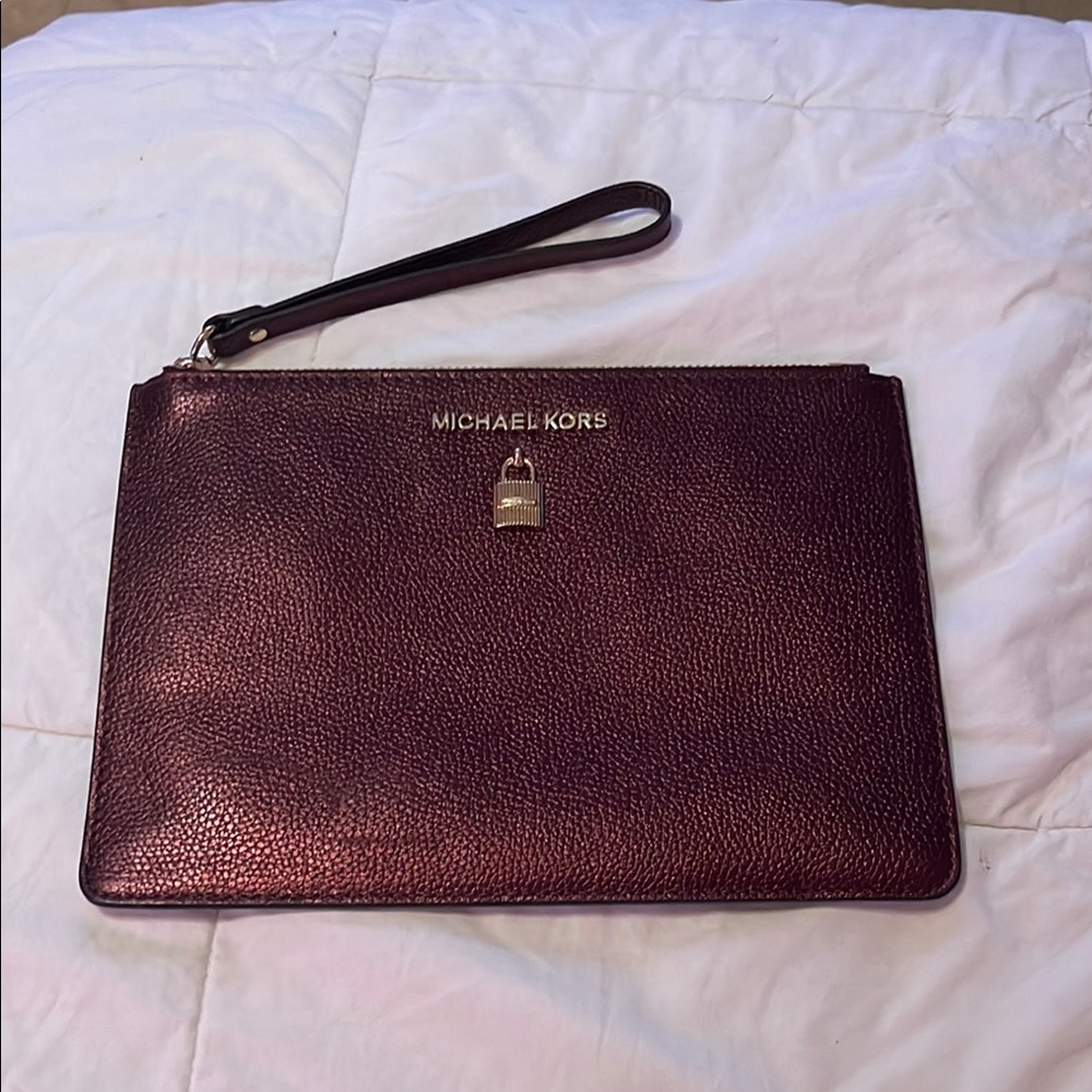 Michael Kors XL Adele Merlot Burgundy Wristlet
